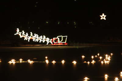 A light-up Santa sleigh with reigndeer Christmas decoration